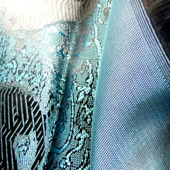 100% Silk Scarf Blue & Black Embossed Lucky Elephant Reflective 73" x 27" NWT - Picture 5 of 14